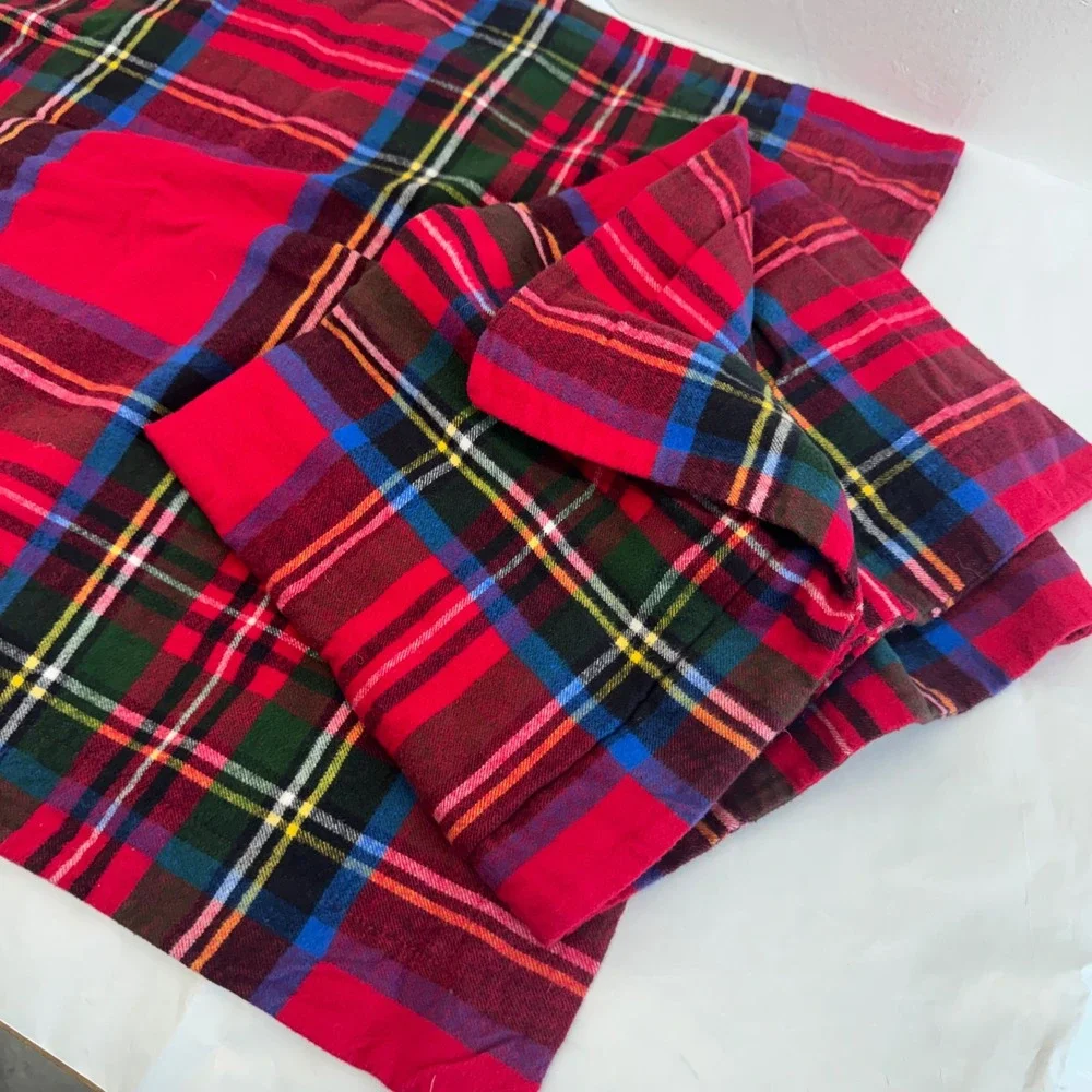 Lands End Plaid Pillow Sham 100% Cotton Flannel Portugal Red Green Blue Yellow